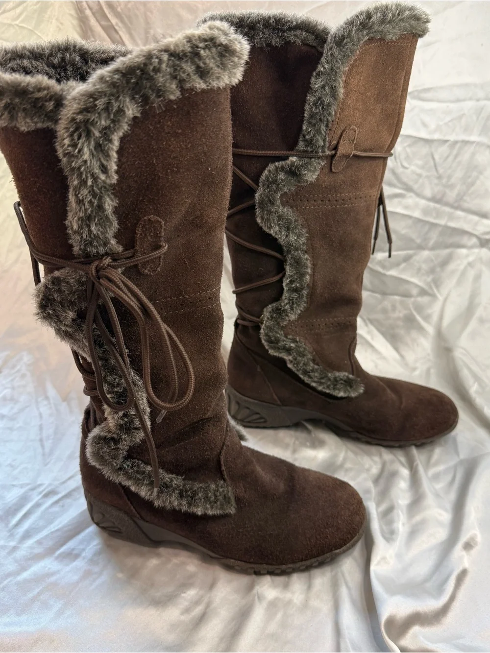 Bass Brown Suede Faux-Fur Trim Lace-Up Winter Boots
